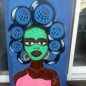 Vibrant Blue and Green Portrait Art